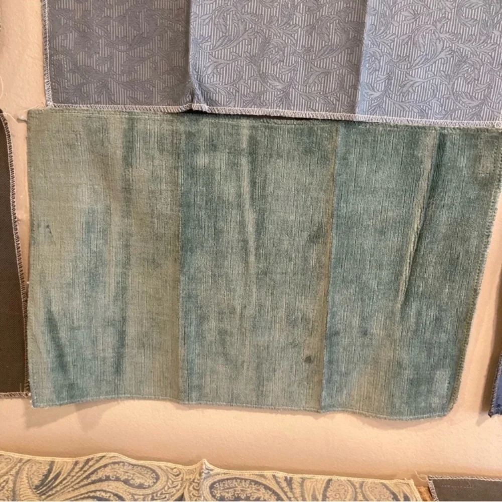 8pcs Fabric Samples Lot - Rustic Blues and Greys Paisley Damask Solid